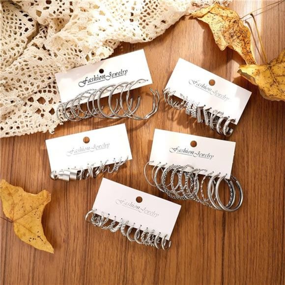 36 Pairs Gold Hoop Earrings Set for Women Girls Multipack Hypoallergenic Chunky - Picture 5 of 6